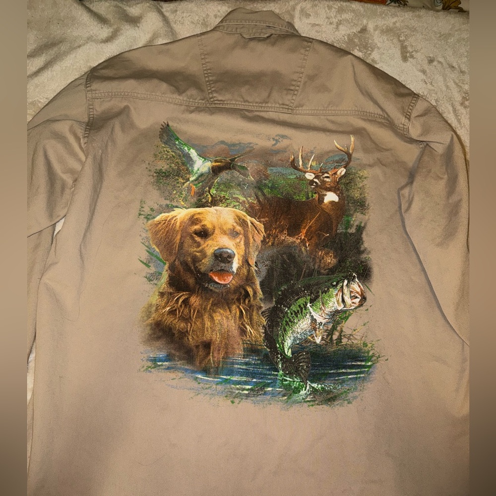 Vintage Retro Outdoor Hunting Shirt XL Pearl Snap Dog Duck Deer Fishing Cotton